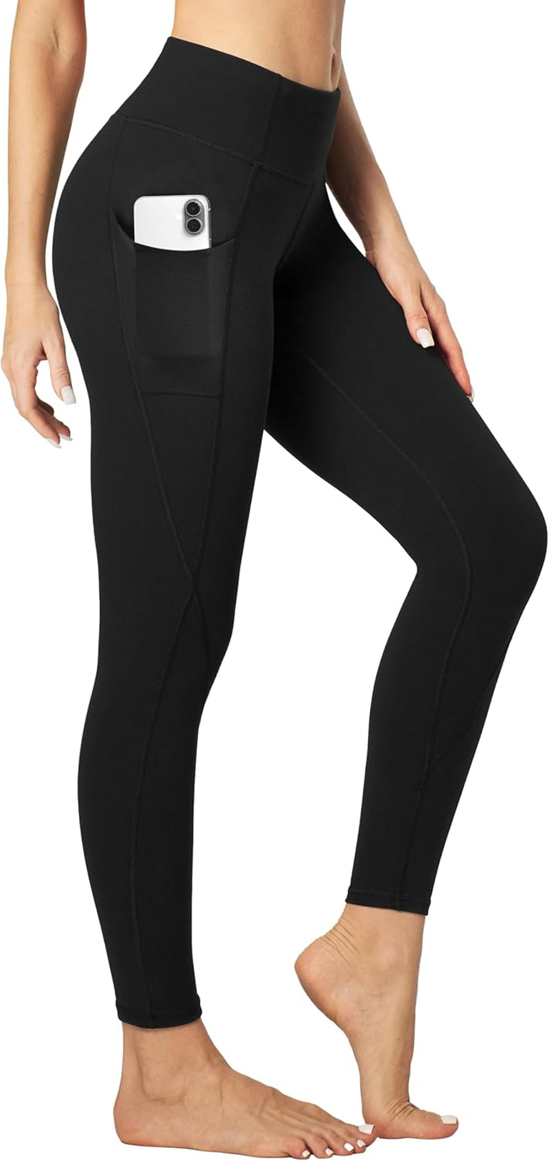 Heathyoga women's high-waisted yoga leggings with tummy control, pockets, and compression for workout and active wear.