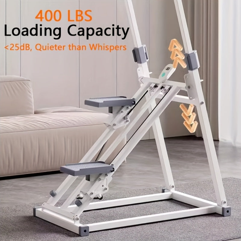 Foldable stair climber fitness machine with 400 lbs loading capacity, ideal for home workouts.
