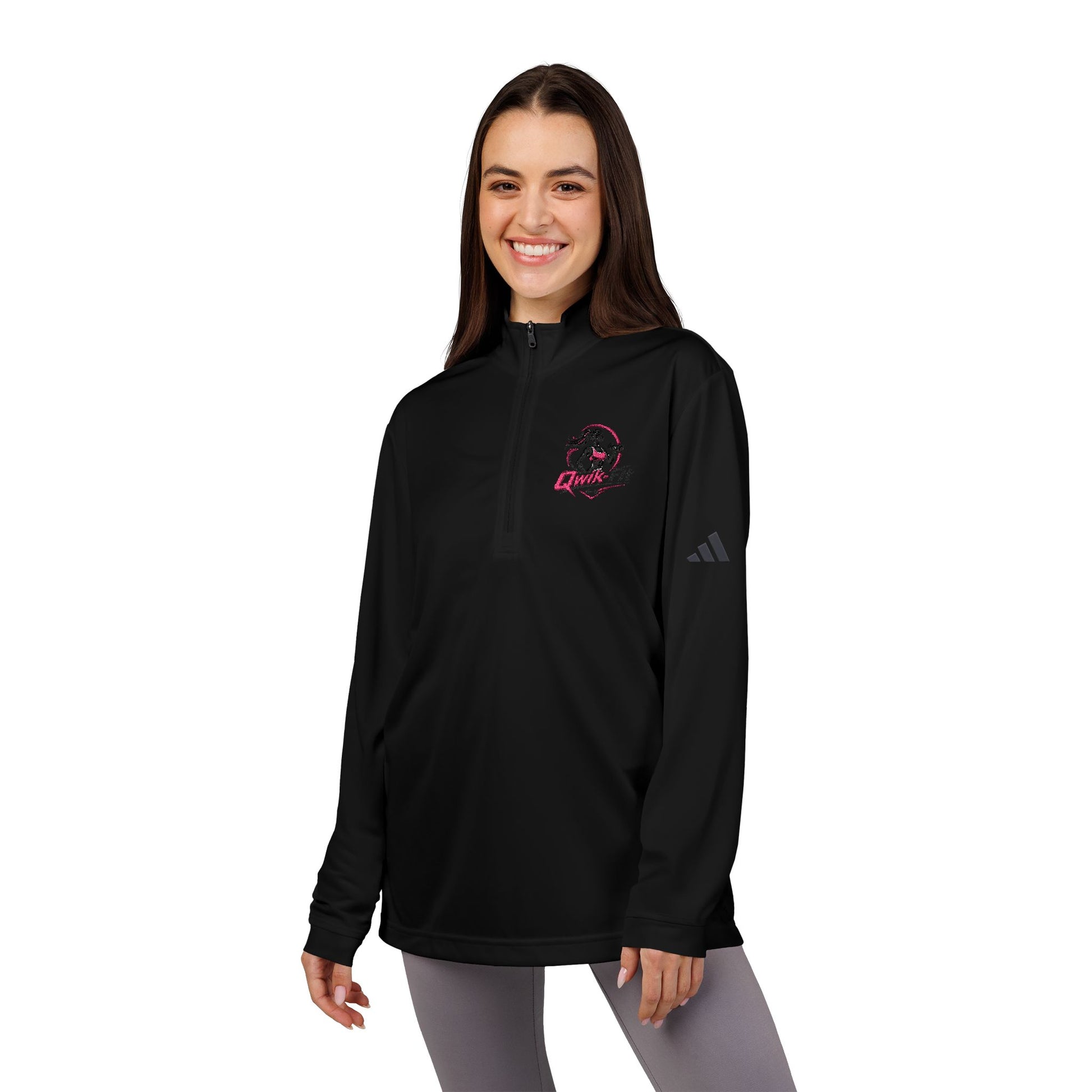 Embroidered soccer crest quarter-zip pullover sweatshirt by Printify, featuring a detailed crest design on a comfortable fabric.