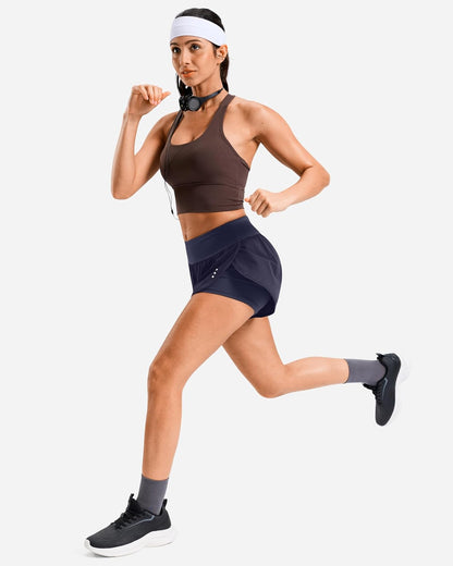Soothfeel women's 2-in-1 high-waisted running shorts with zipper pocket, athletic gym and yoga spandex shorts for women.