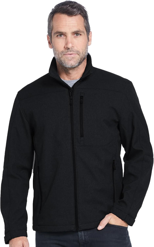 Weatherproof men's softshell jacket with windproof, water-resistant fabric, breathable and lightweight outdoor coat shown in the image.