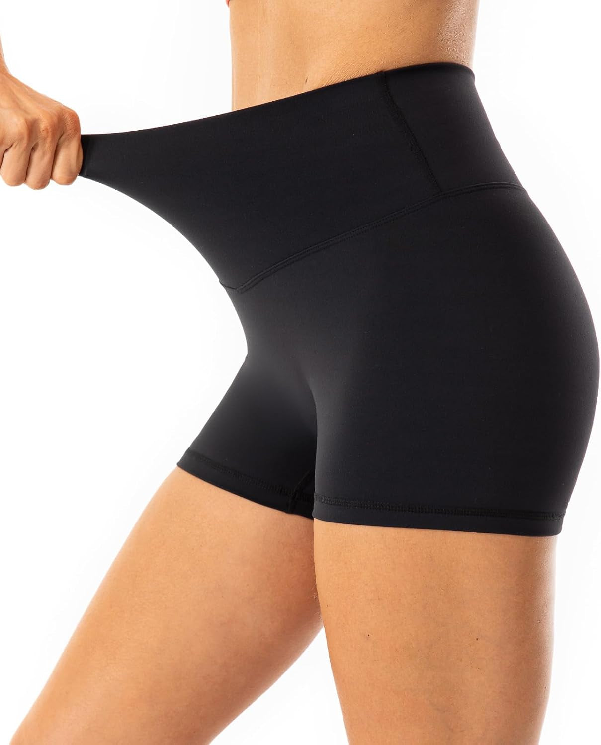 Lavento women's high-waisted biker shorts in 3", 5", or 7" length, soft fabric, ideal for workout, gym, running, and yoga.