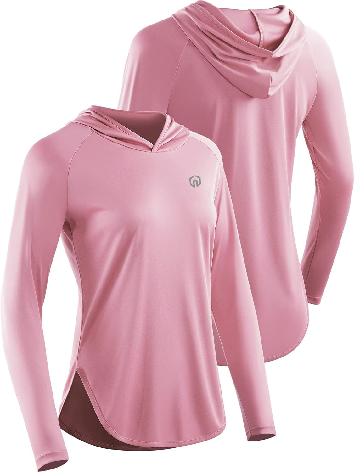 NELEUS women's sun protection running shirt with hood, athletic workout top, lightweight and breathable for outdoor exercise.