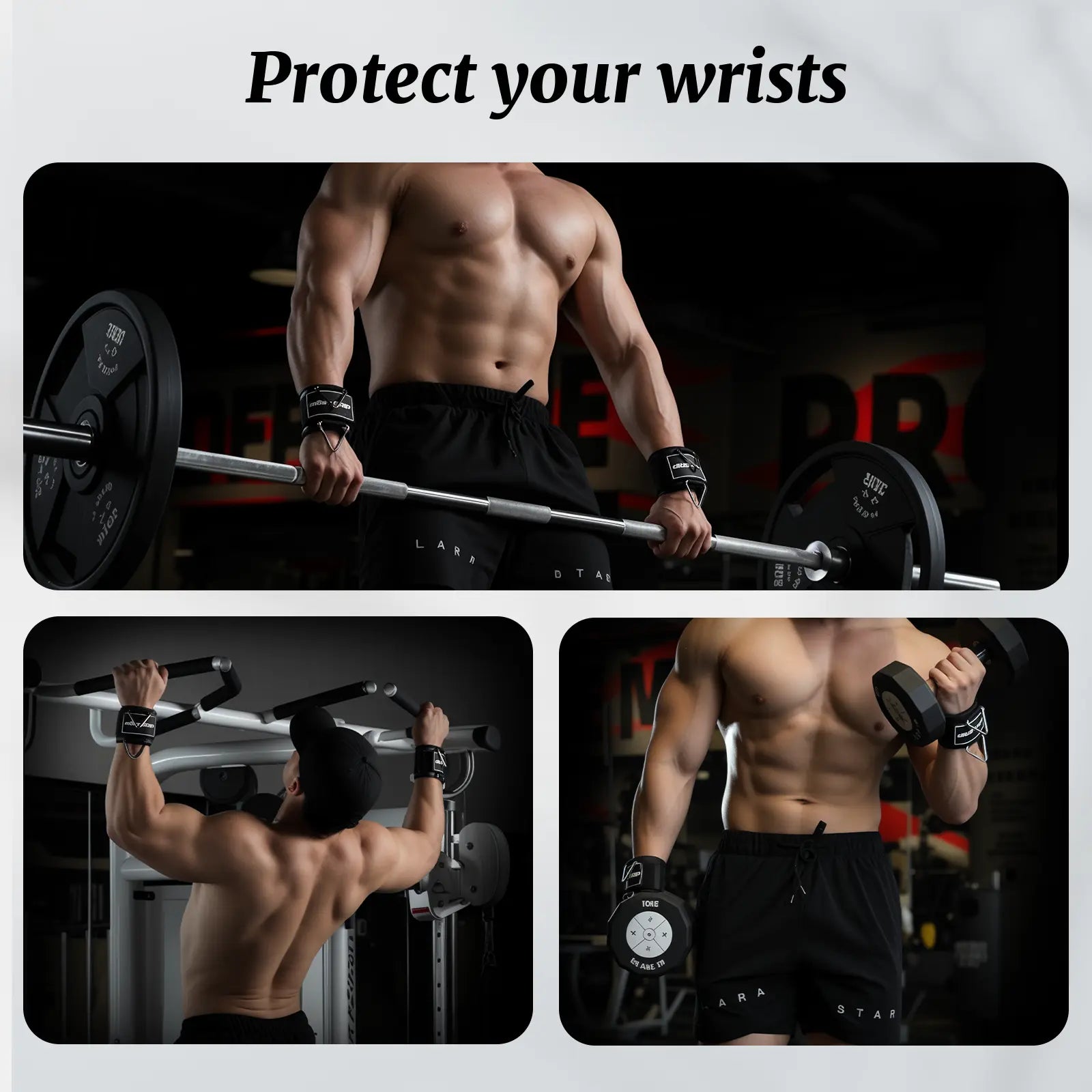 Fitness Essentials MOST GRIP wrist cuffs with D-ring, neoprene padding, weightlifting wrist straps for cable machine workouts