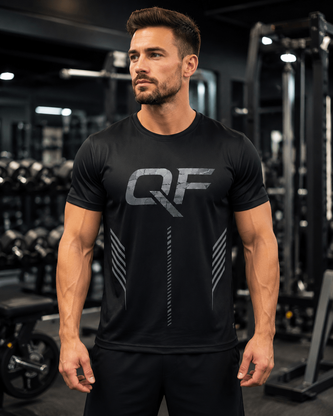 Men's Black Athletic Performance Jersey designed for gym training and running, showcasing a sleek athletic fit.
