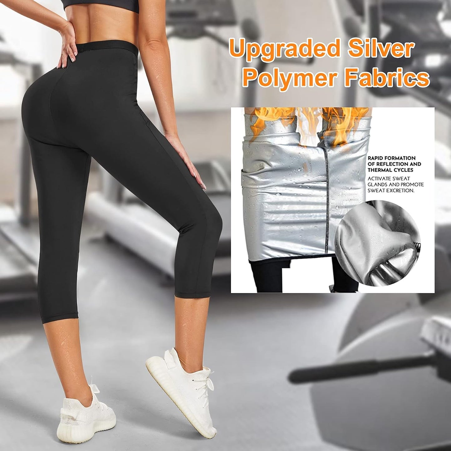 Ursexyly high waist sauna sweat pants showcasing upgraded silver polymer fabrics for enhanced sweating during workouts.