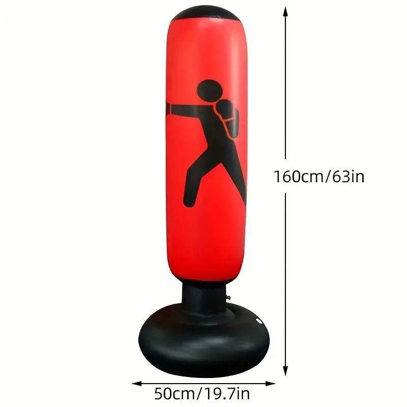 Durable inflatable boxing bag stand designed for effective training with a sturdy base and vibrant red color.