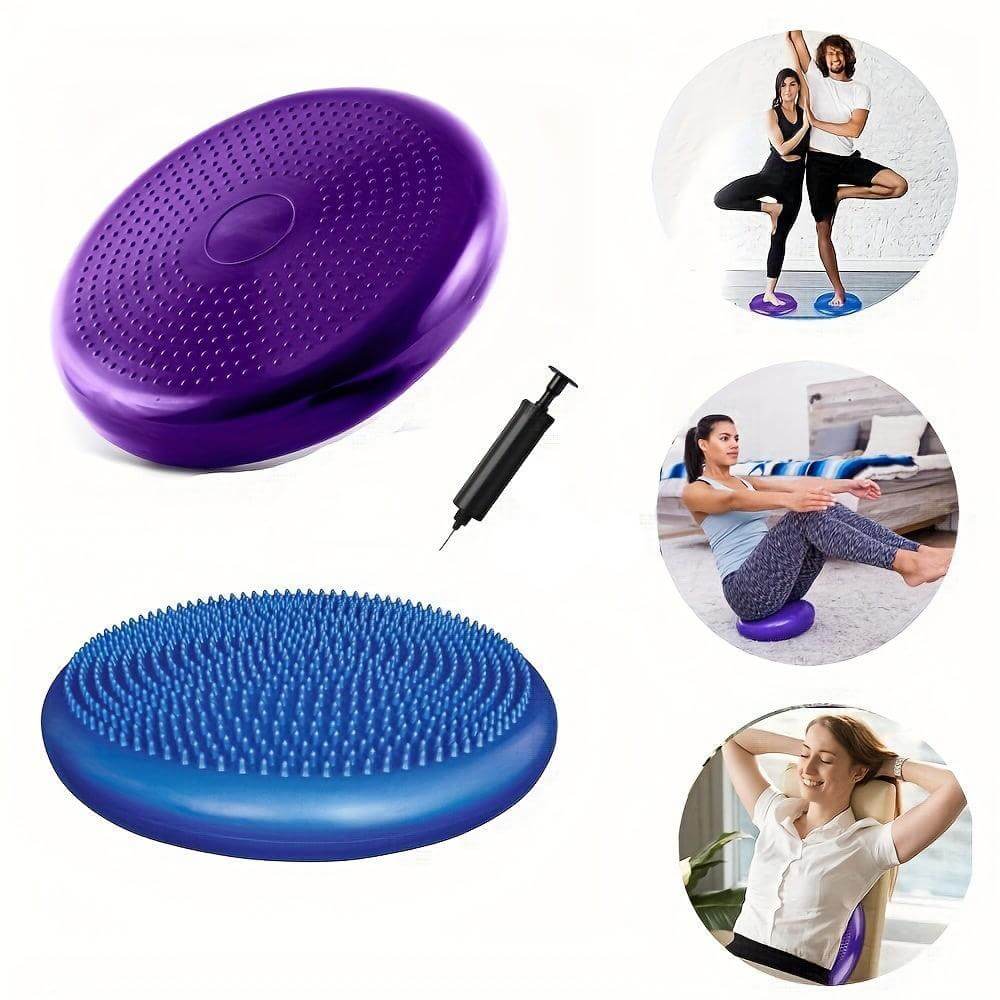 2pcs Inflatable Balance Boards for core strength training in blue and purple, ideal for home workouts and gym sessions.