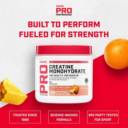 GNC Pro Performance Micronized Creatine Monohydrate - Daily Workout Supplement for Elite Athletes - Micronized Creatine Powder Drink Mix - Sports Nutrition - Tropical Punch - 30 Servings