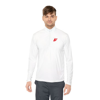 Quarter-Zip Pullover with Small Red 'F' Logo — Minimal Athletic Pullover
