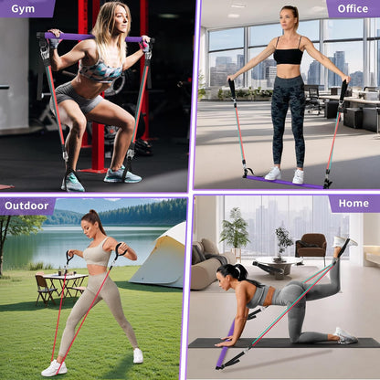 Goocrun portable Pilates bar kit with resistance bands, workout poster, and video for full-body exercise at home.