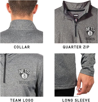 Ultra Game men's NBA quarter zip long sleeve T-shirt in super soft fabric, featuring NBA team graphics and a stylish zip collar.