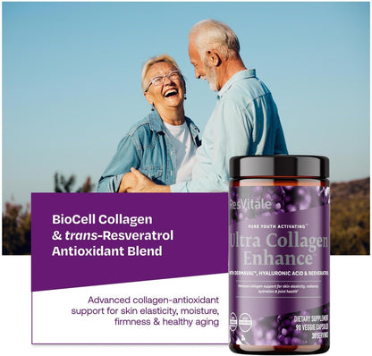 Resvitále Ultra Collagen Enhance - Skin Care Supplement with Resveratrol - 90 Veggie Capsules