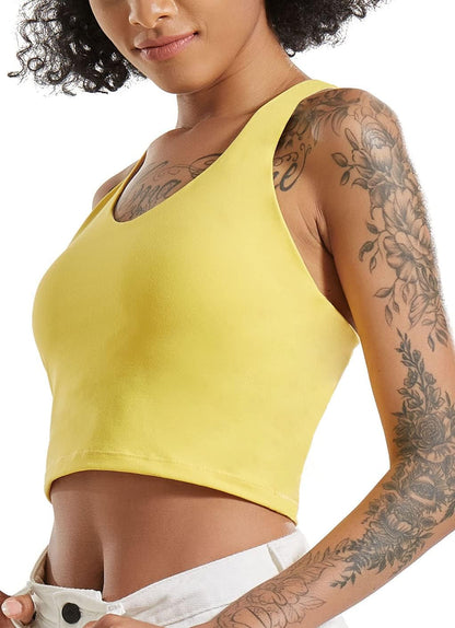RUNNING GIRL longline sports bra for women, yellow wirefree padded crop tank top for running, yoga, and workout activities