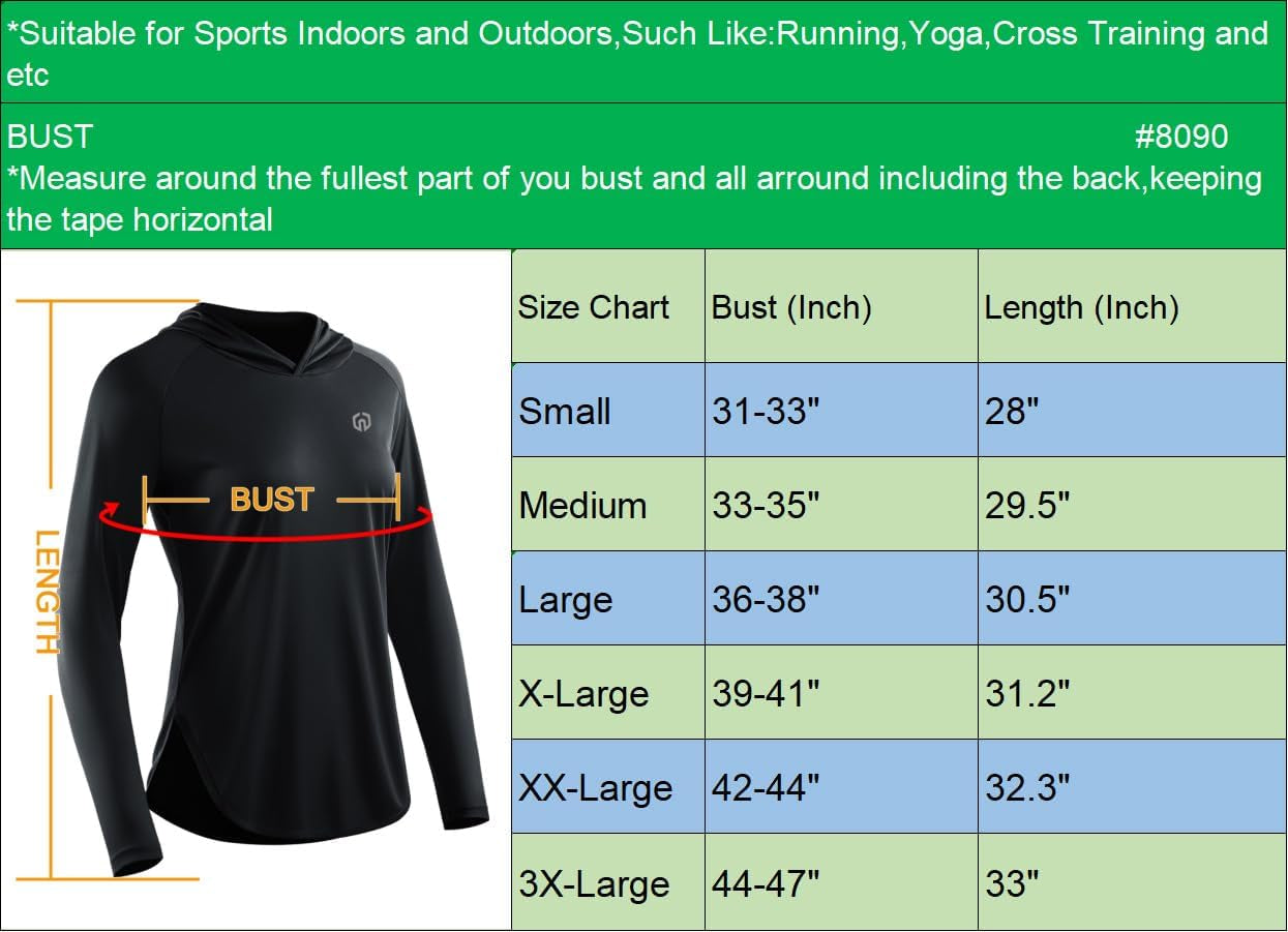 NELEUS women's sun protection running shirt with hood, athletic workout top, lightweight breathable fabric, suitable for outdoor exercise.