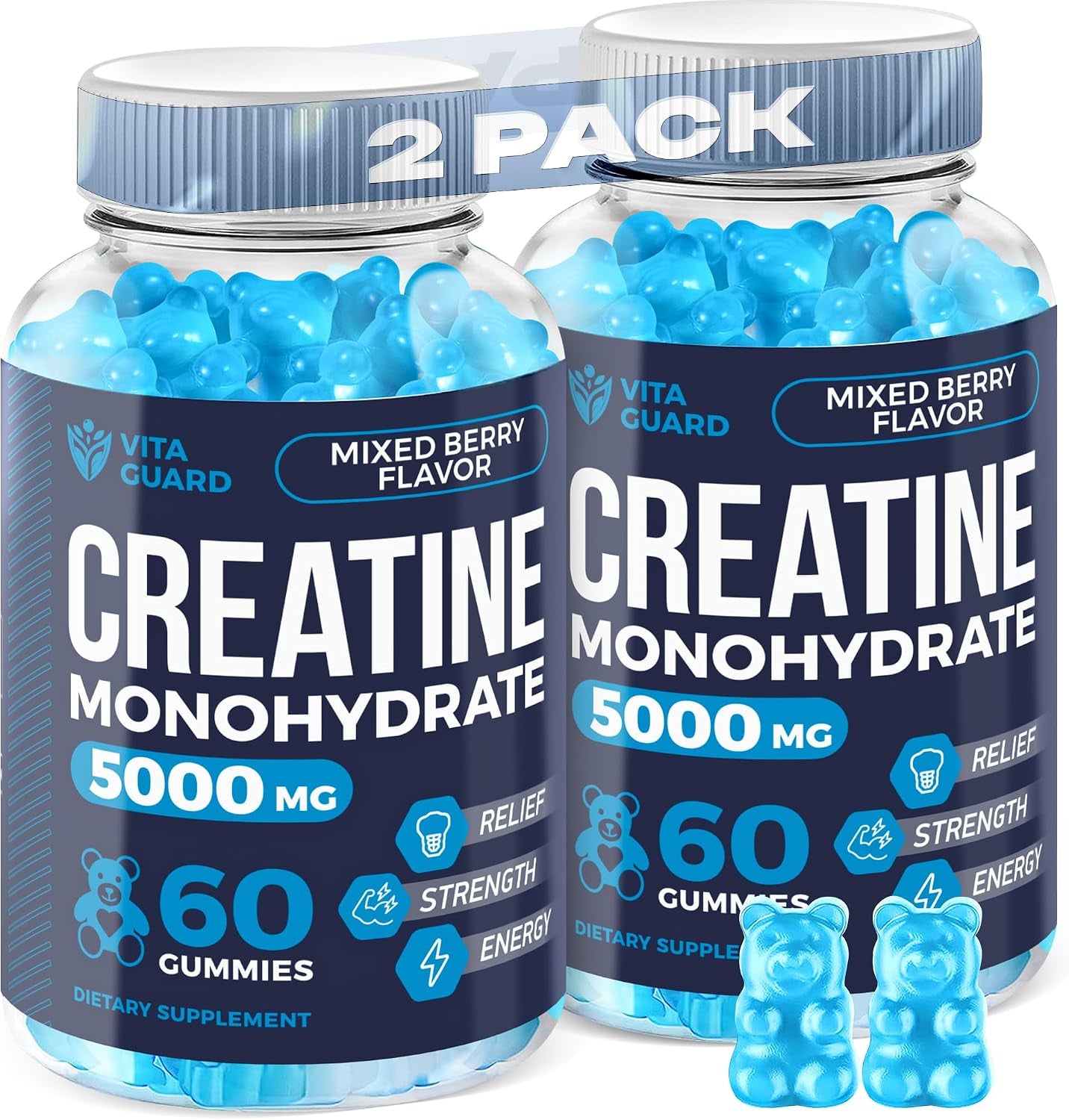 Vita Guard 5000Mg Creatine Monohydrate Gummies Formula for Men and Women Ultimate Muscle Builder, Energy Booster & Pre-Workout Supplement (2 Pack)