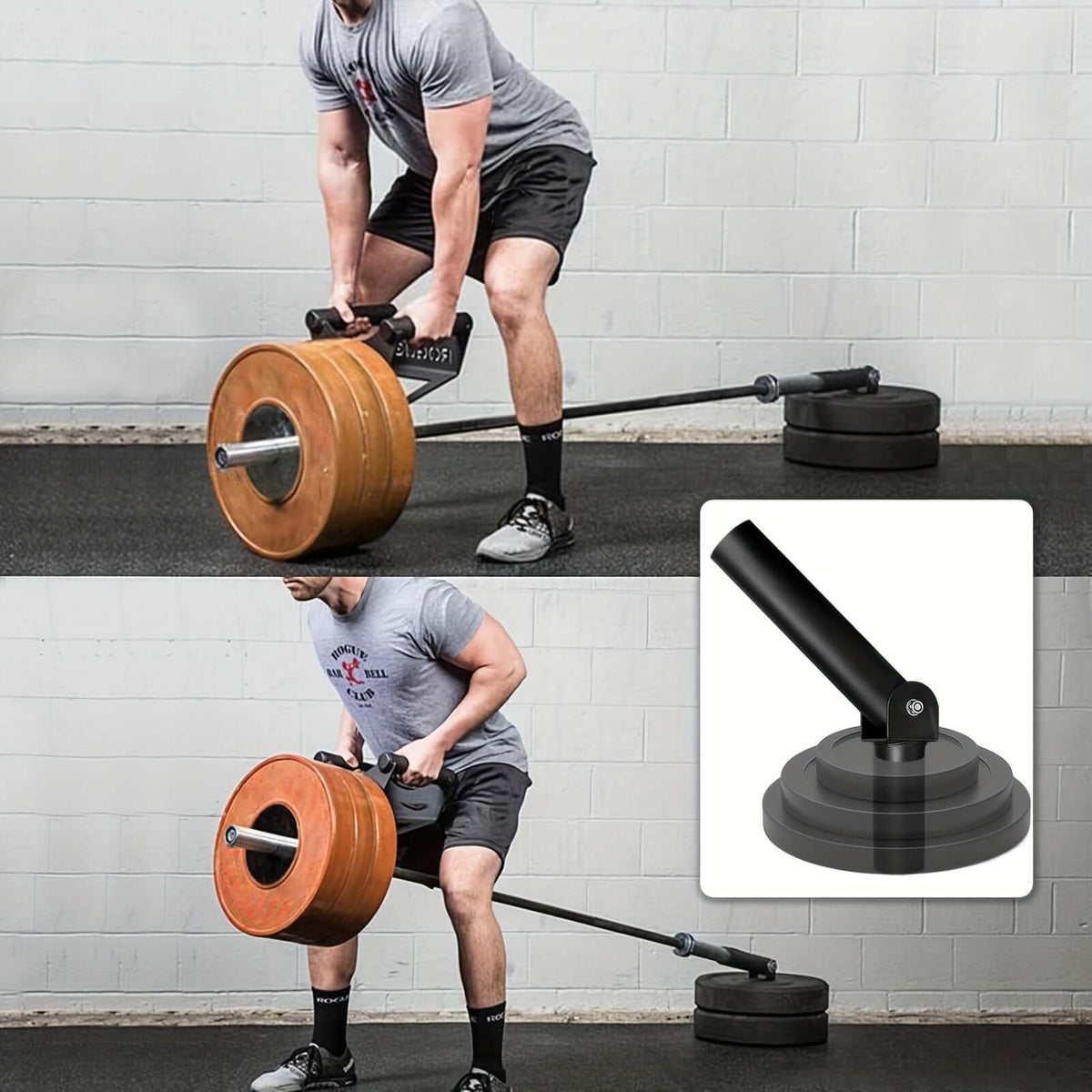 Man performing exercises with heavy duty T-Bar row attachment for strength training workouts.