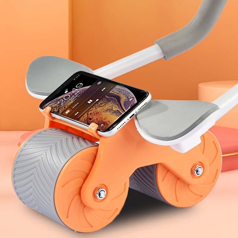 Auto-rebound abdominal roller with smartphone holder for effective workouts and core strengthening.