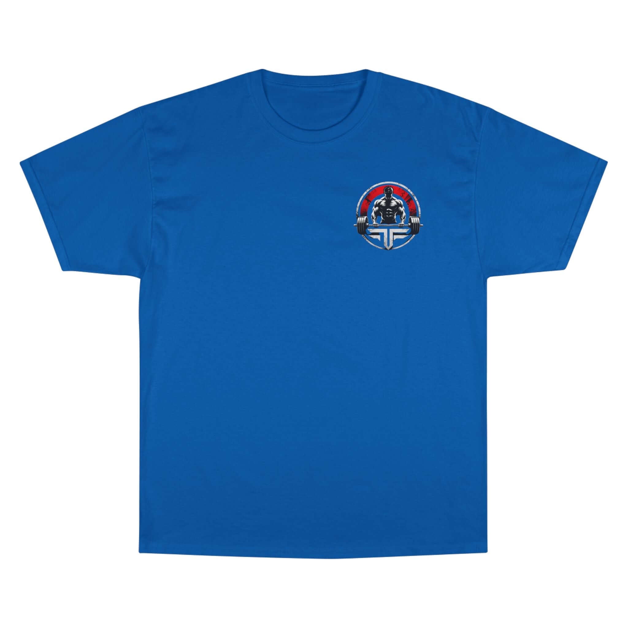 Champion cotton workout t-shirt in royal blue, featuring a crew-neck design, perfect for workouts and casual wear.