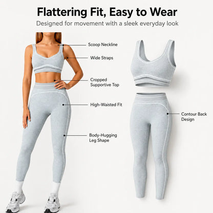 Trend Contrast Stripe Trim Sport Two Piece Set, Breathable Buttery Soft Seamless Yoga Bra & Hip Shaping Leggings Activewear Suit