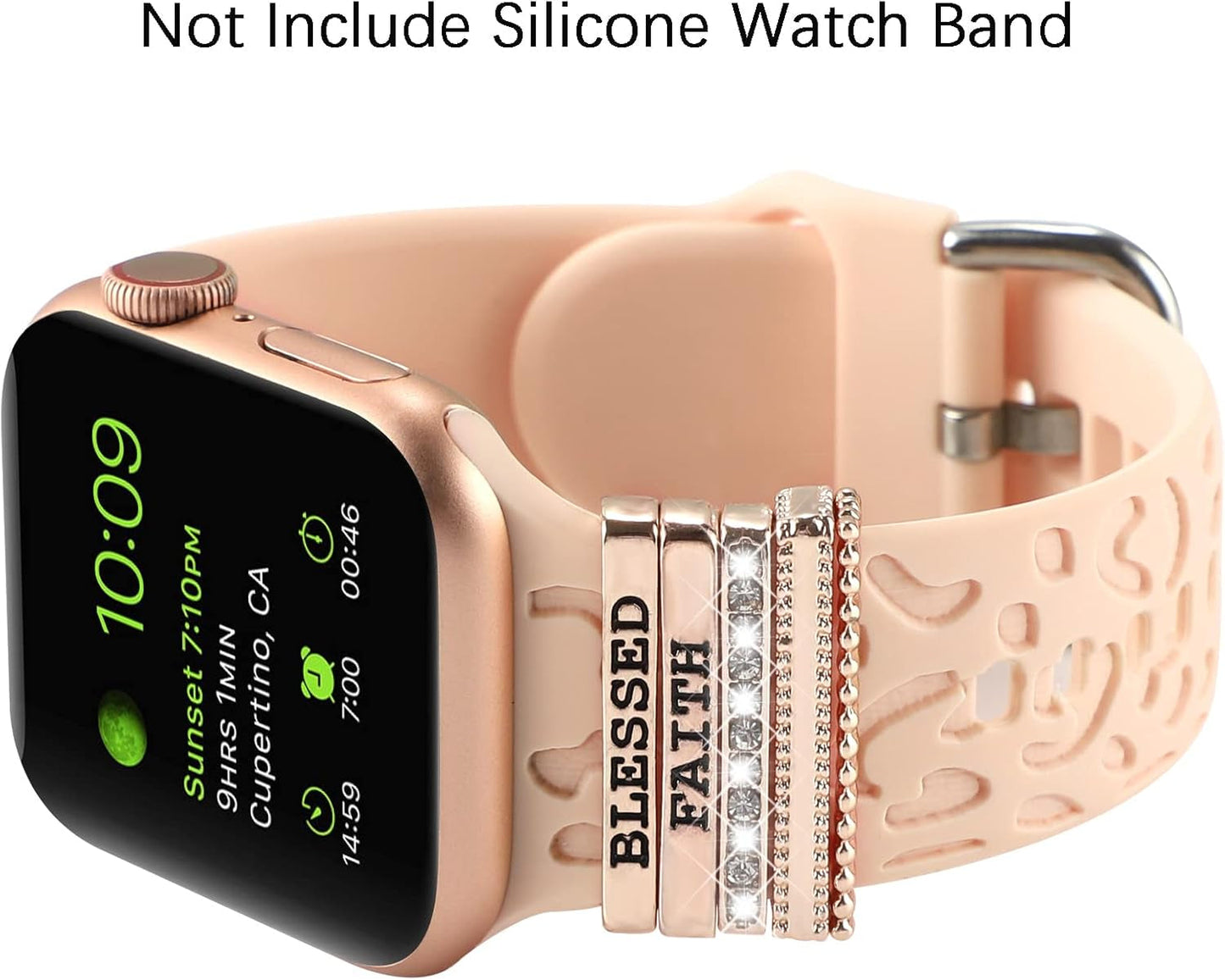FERJITGR decorative silicone rings loops with metal diamond charms for Apple Watch bands, compatible with Series 3 to 11, 38mm to 49mm.