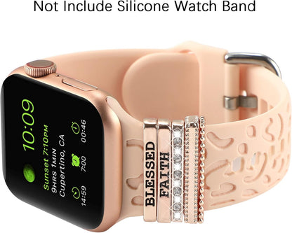 FERJITGR decorative silicone rings loops with metal diamond charms for Apple Watch bands, compatible with Series 3 to 11, 38mm to 49mm.