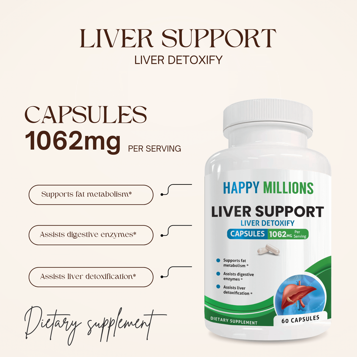 Ashwagandha black pepper liver support supplement bottle promoting liver health and detoxification.