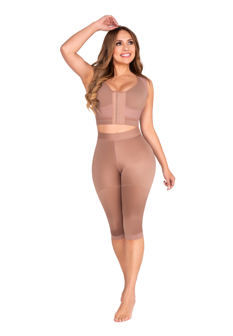 Model showcasing butt-lifting capri leggings in moca color, perfect for workouts and fitness activities.