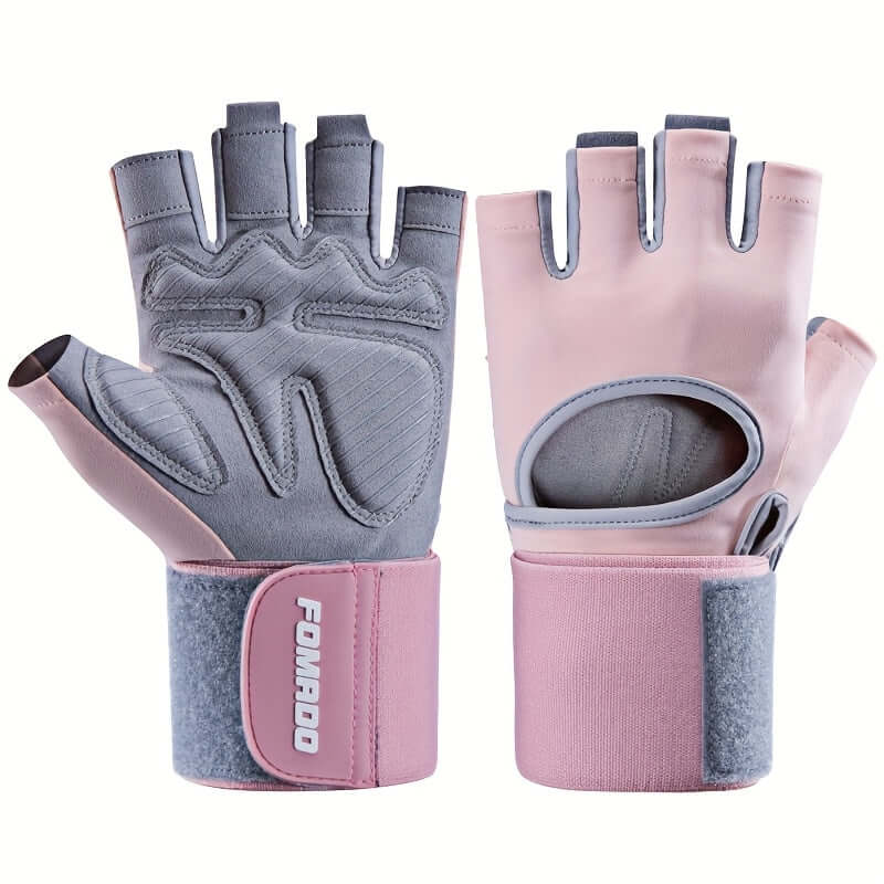 Women's weightlifting gym gloves with adjustable wrist support and non-slip grip for effective workouts.