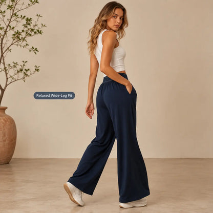 Women’S High Waisted Wide Leg Lounge Pants with Pockets – Lightweight Stretch Casual Yoga Workout Travel Pants