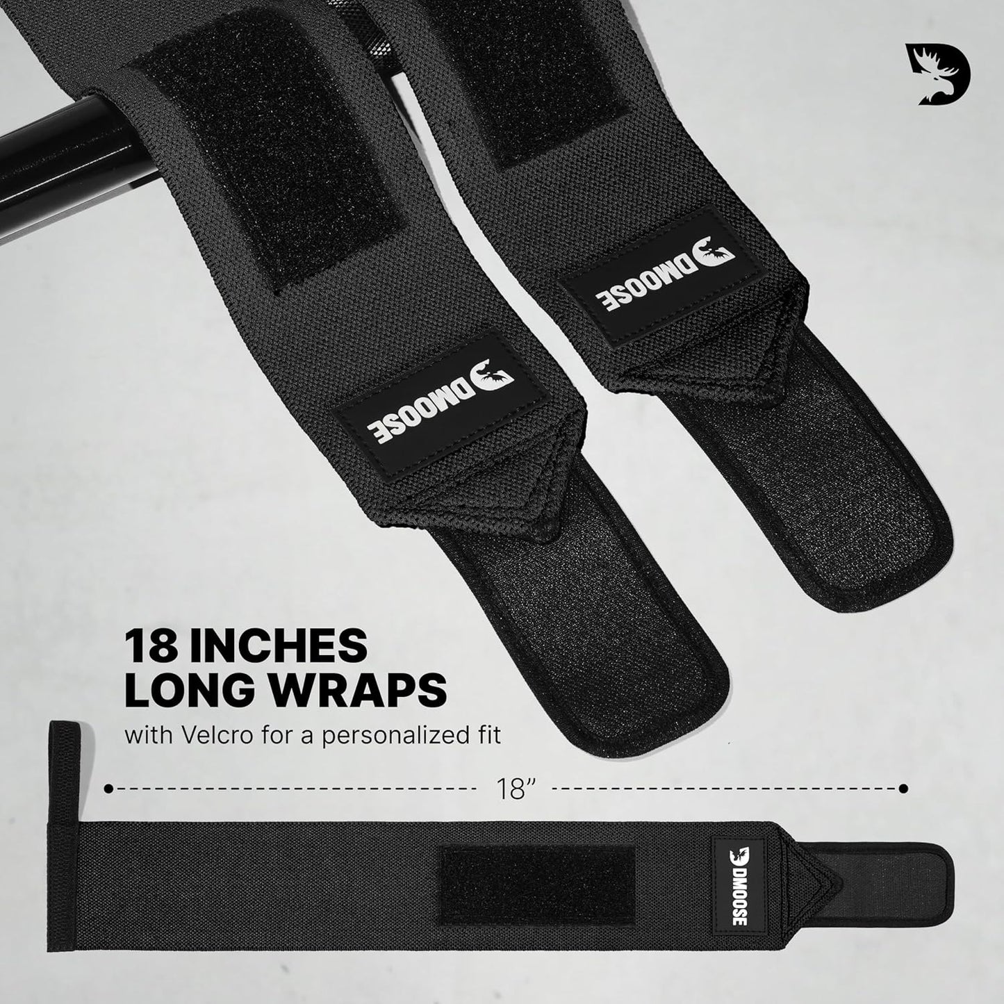 Dmoose Fitness Wrist Wraps for Weightlifting 18" - Heavy Duty Gym Wrap with Hand Thumb Loop for Support & Pain Relief, USPA Approved Powerlifting, Weight Lifting Wrist Straps for Men & Women Work Out
