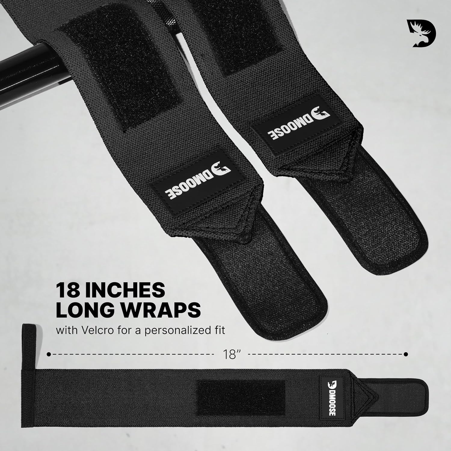 Dmoose Fitness Wrist Wraps for Weightlifting 18" - Heavy Duty Gym Wrap with Hand Thumb Loop for Support & Pain Relief, USPA Approved Powerlifting, Weight Lifting Wrist Straps for Men & Women Work Out