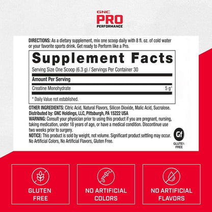 GNC Pro Performance Micronized Creatine Monohydrate - Daily Workout Supplement for Elite Athletes - Micronized Creatine Powder Drink Mix - Sports Nutrition - Tropical Punch - 30 Servings