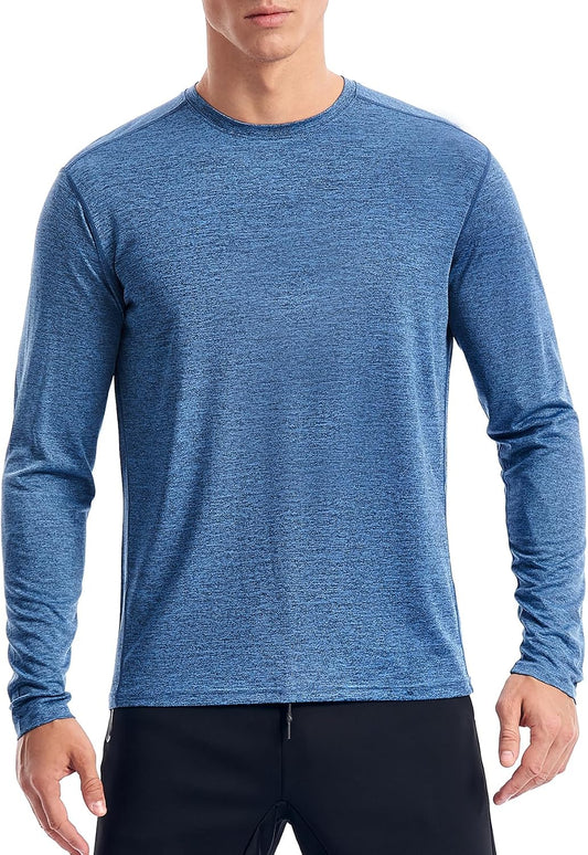 Zengjo men's long sleeve moisture-wicking athletic shirt for running and gym, UV and sun protection, lightweight performance tee