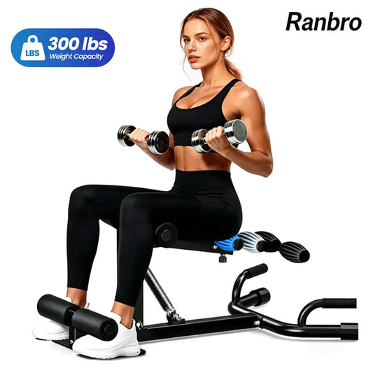 Deep squat machine with adjustable multi-level structure, steel frame, and cushioned bench for versatile home gym workouts.