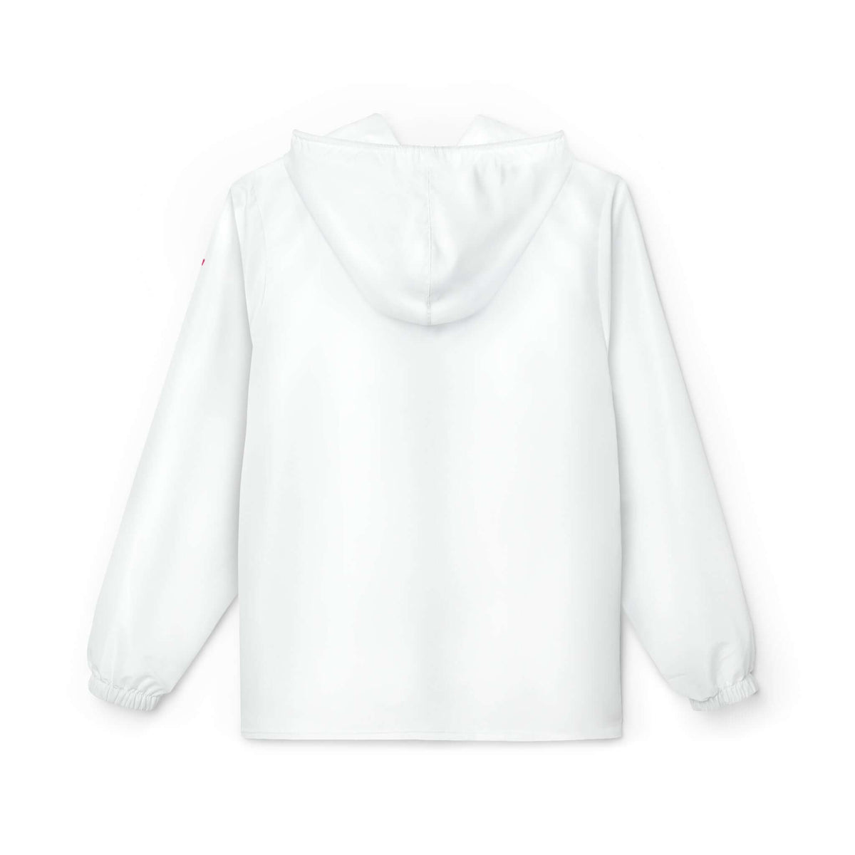 Back view of a white windbreaker jacket for workouts, ideal for gym sessions and home workouts.