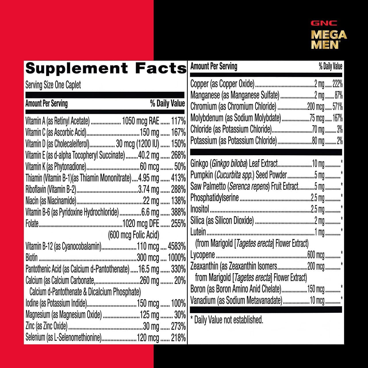 GNC Mega Men One Daily 50 plus for Men, 60 Caplets