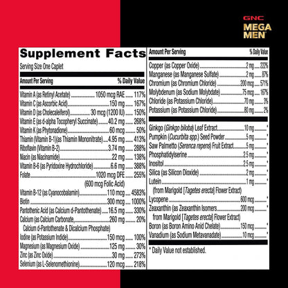 GNC Mega Men One Daily 50 plus for Men, 60 Caplets