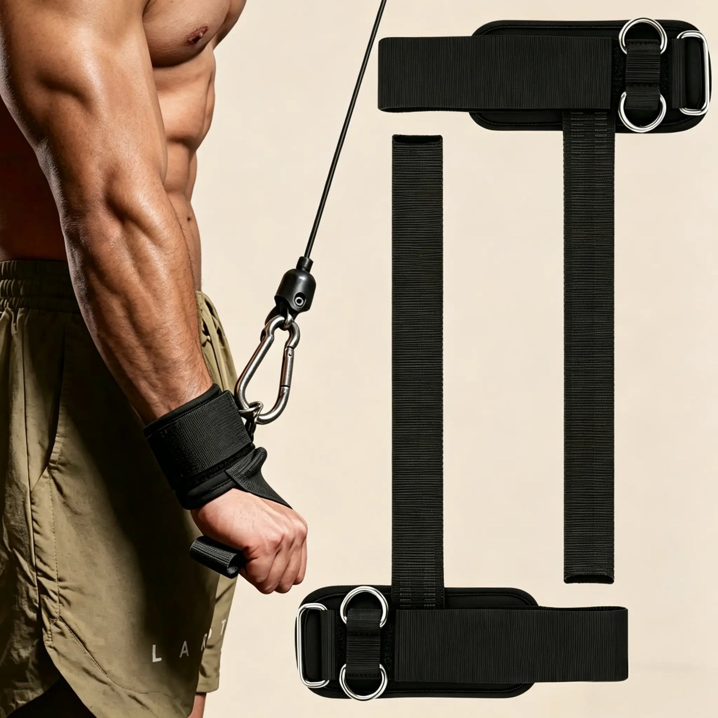 Dual D-ring weight lifting straps by Fitness Essentials, made of durable material with secure fit and strong grip for gym and deadlifts.