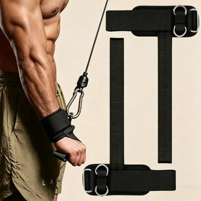 Dual D-ring weight lifting straps by Fitness Essentials, made of durable material with secure fit and strong grip for gym and deadlifts.