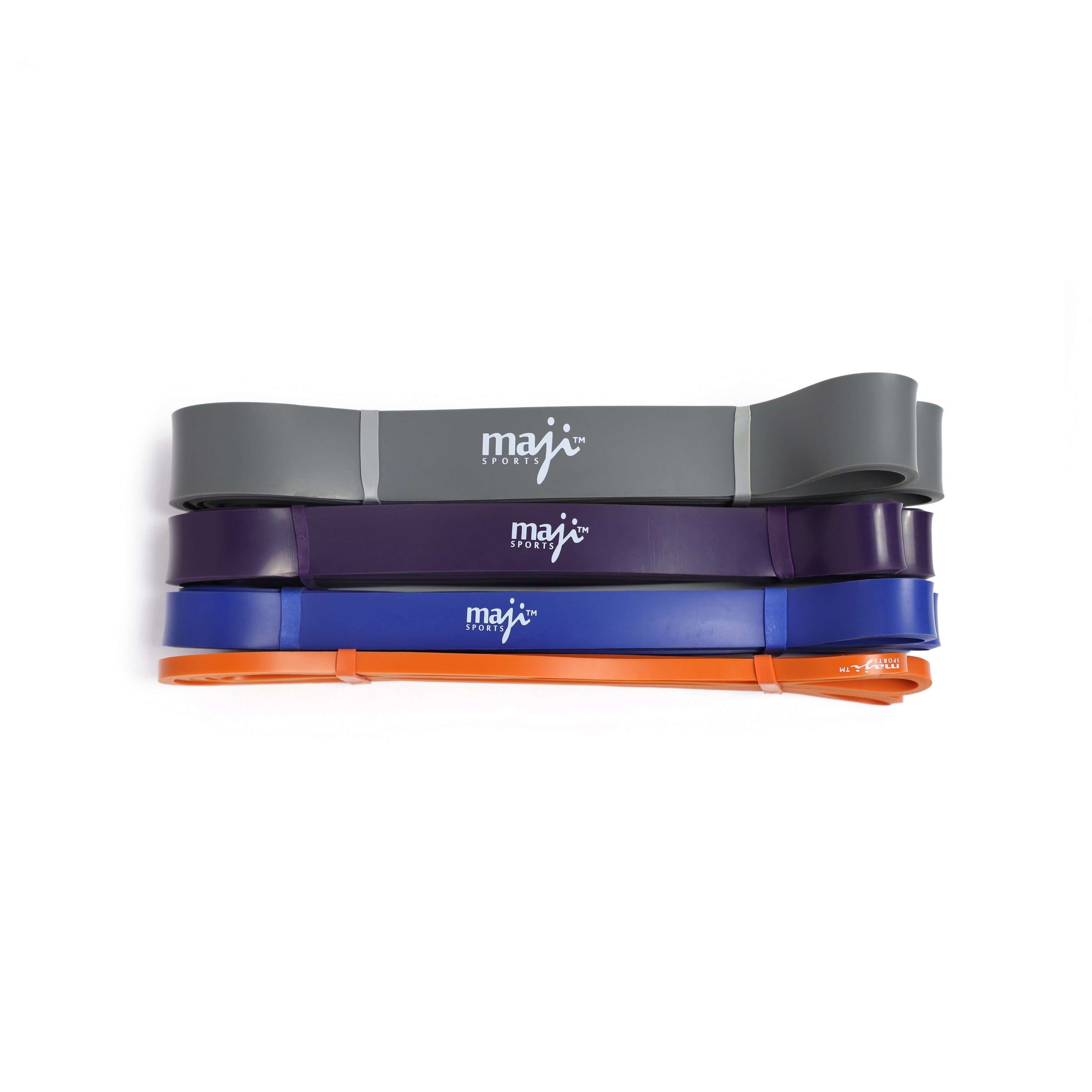 Maji Sports Pack of four full body workout resistance bands in different colors for versatile exercises.