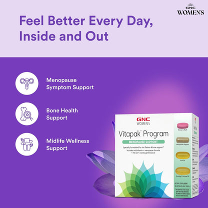 GNC Women’S Menopause Support Vitapak Program, Complete Nutrition 4 Products in 1, Hot Flash Support, Hormonal Balance, Black Cohosh, Evening Primrose Oil, 30 Daily Packs