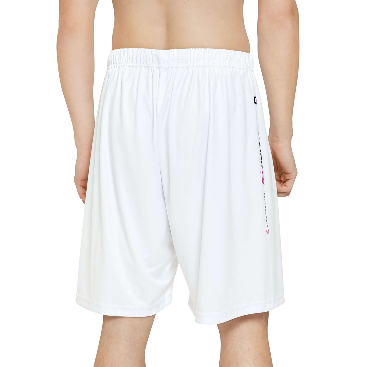 Back view of comfortable men's sports shorts in white, ideal for training and casual wear.