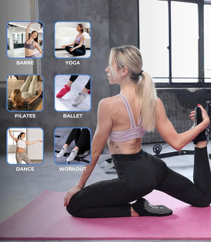 Non-slip yoga and pilates socks with grips for women and men, ideal for maternity, yoga, barre, and hospital use.