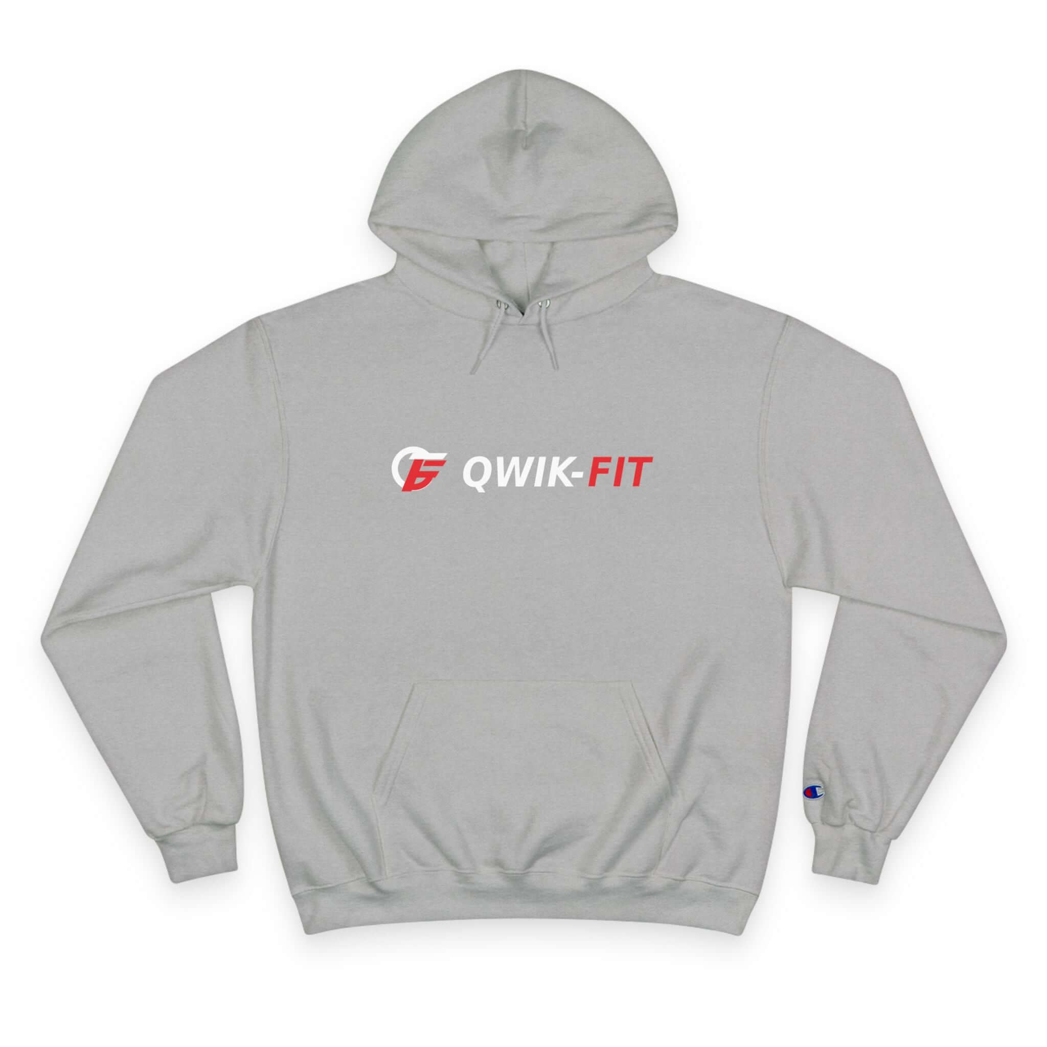 Hoodie in Light Steel featuring Qwik-Fit logo, perfect for casual wear and athletic training - qwik-fit logo athletic hoodie.