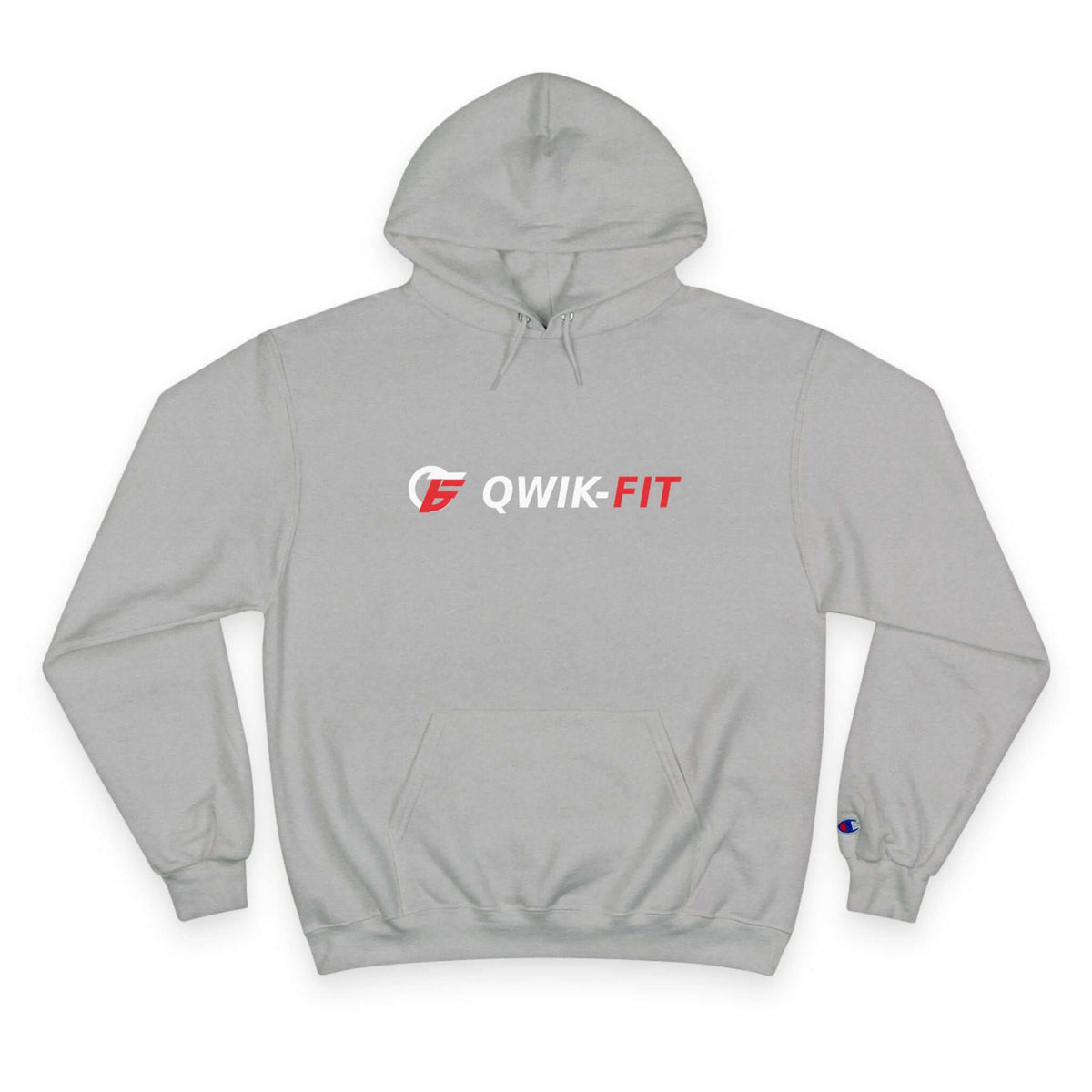 Hoodie in Light Steel featuring Qwik-Fit logo, perfect for casual wear and athletic training - qwik-fit logo athletic hoodie.