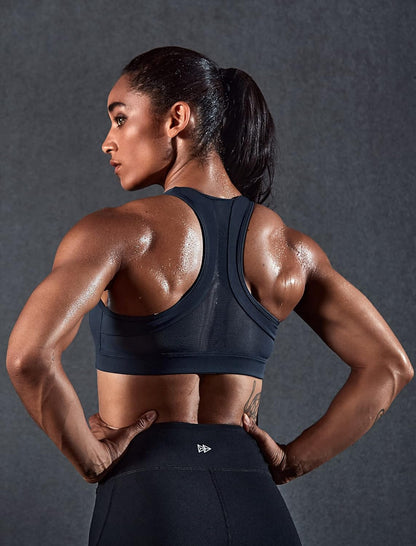 Yvette high impact zip front sports bra for women, plus size, designed for workout, running, and fitness with supportive fit