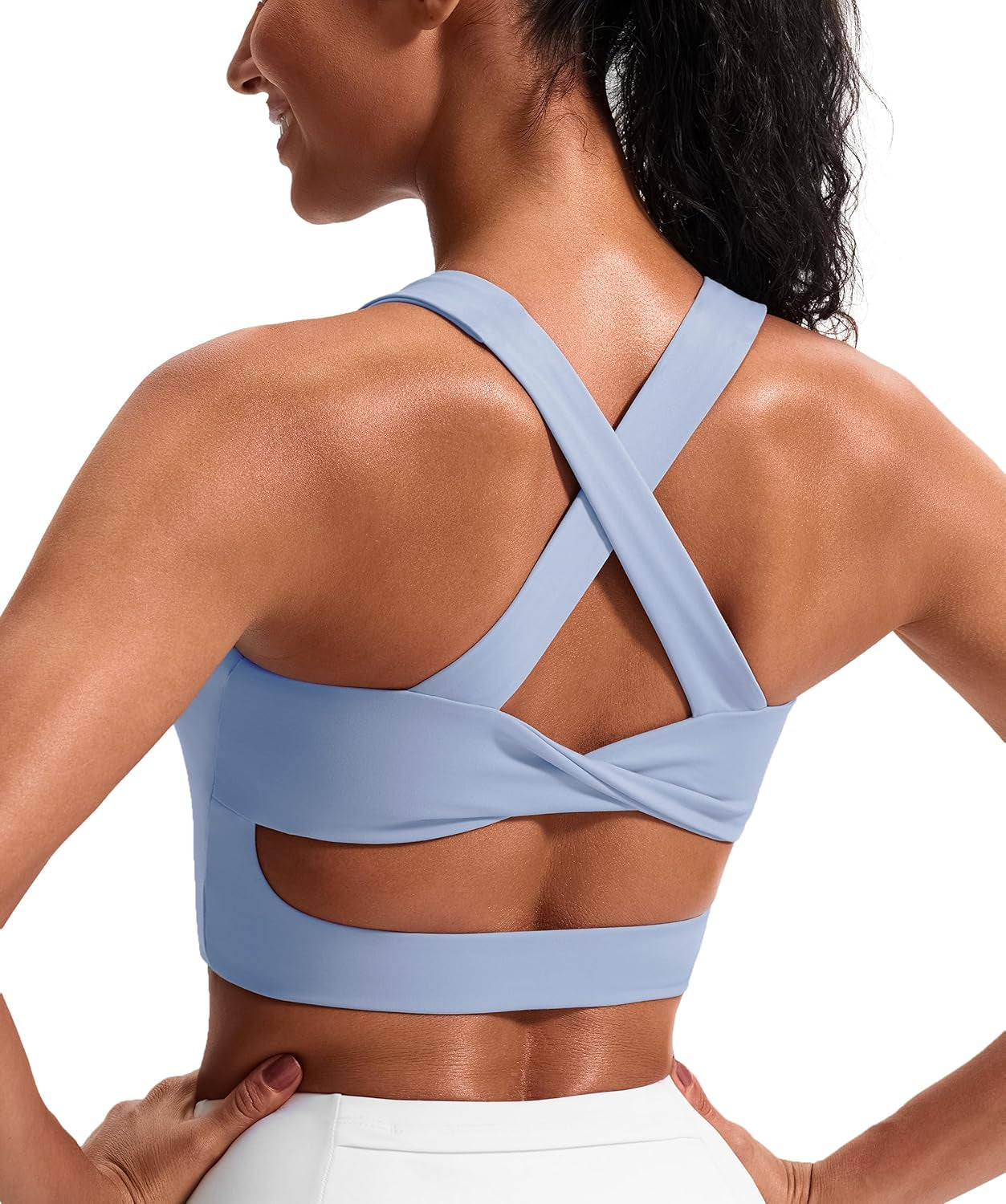 JOYSPELS women's sports bra with criss-cross back, padded workout tank top, medium support crop top for active women