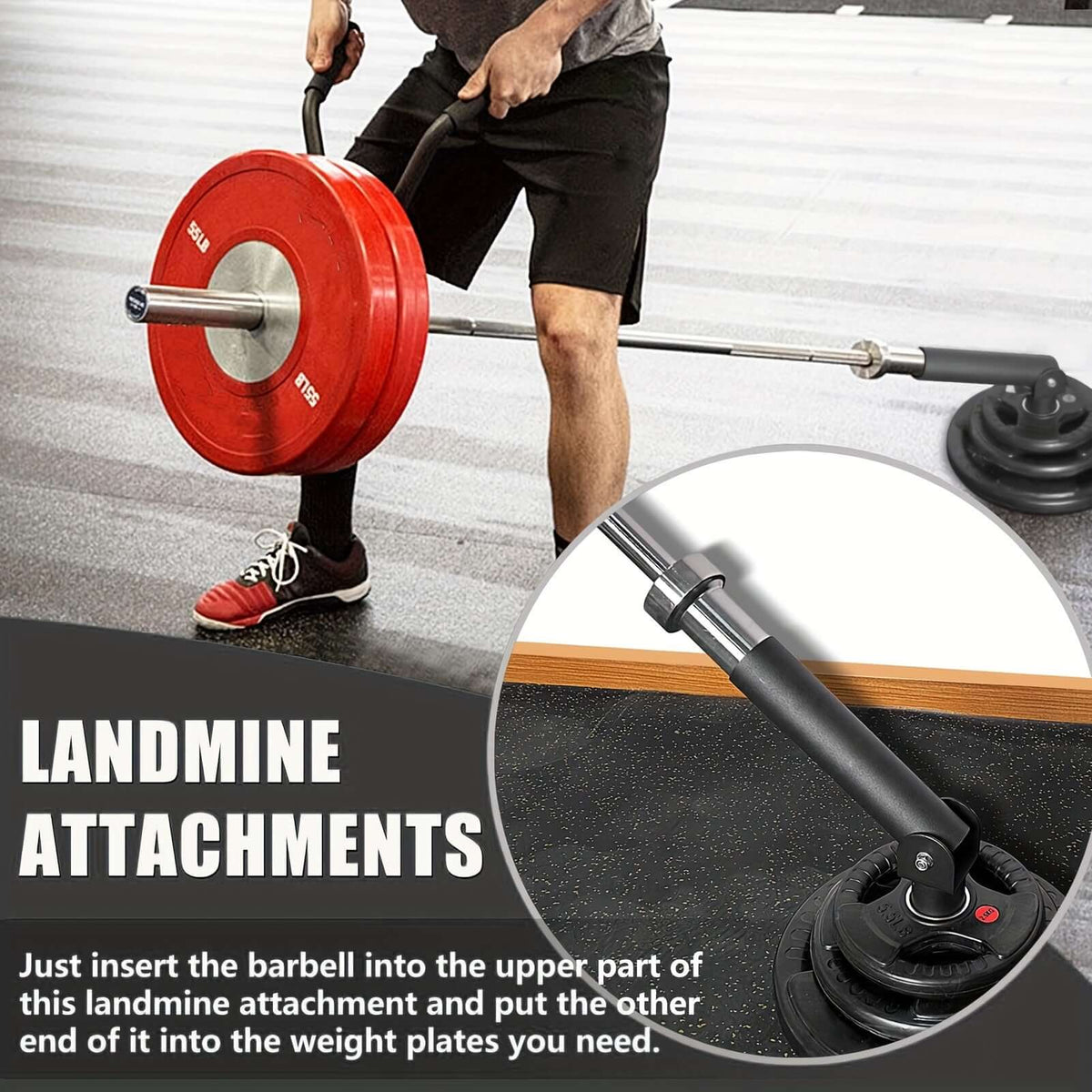 Heavy duty T-Bar row attachment in use, highlighting practical home workouts with barbell and landmine equipment.