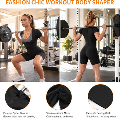 Women's sauna suit with waist trainer, fashionable workout body shaper for intense exercise sessions.